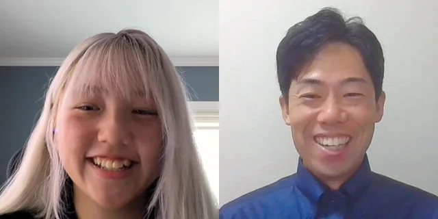 オンライン取材で笑顔で話す生徒さんと聞き手